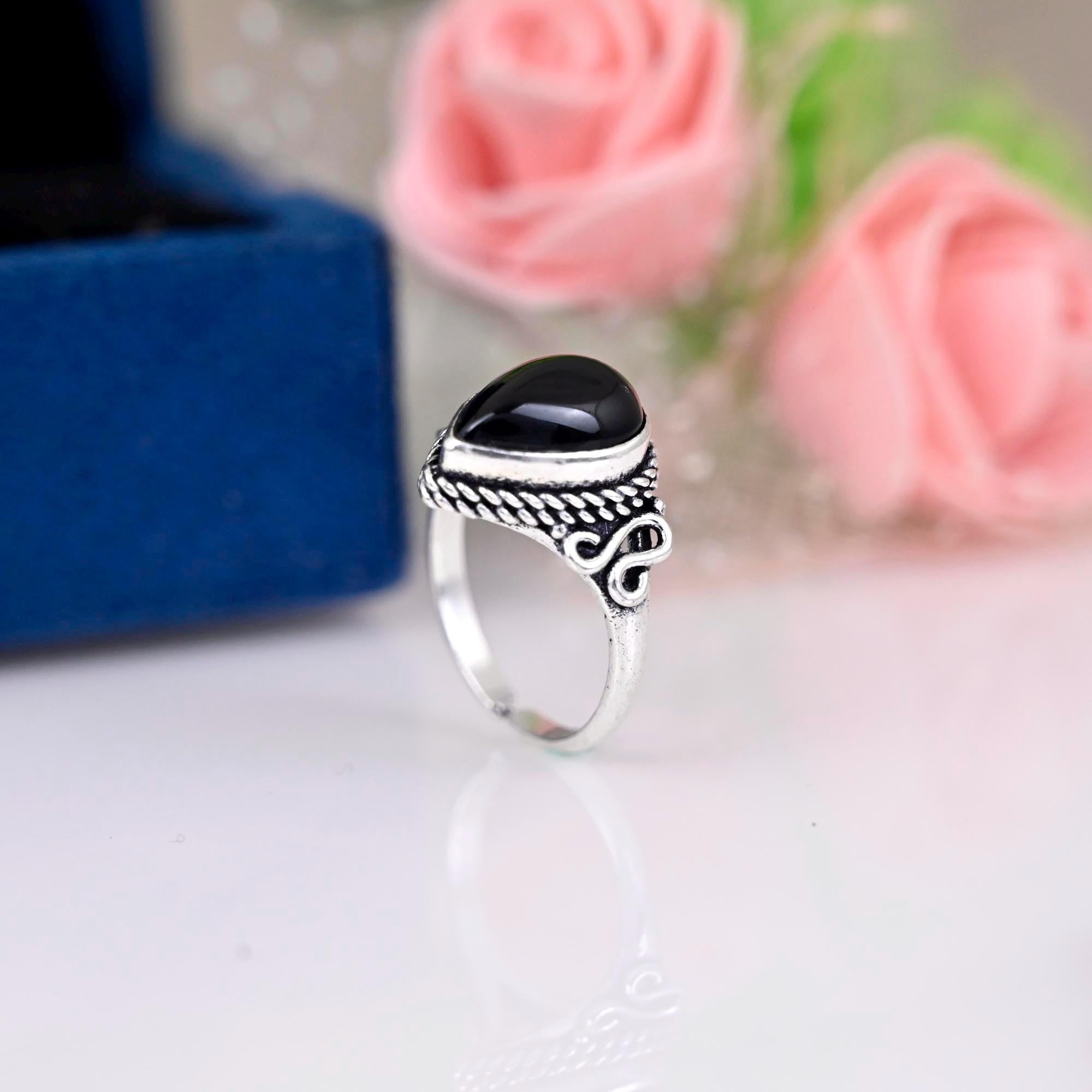 black obsidian ring for women ,obsidian engagement ring, obsidian silver ring, gemstone ring, sterling silver, birthday gift women