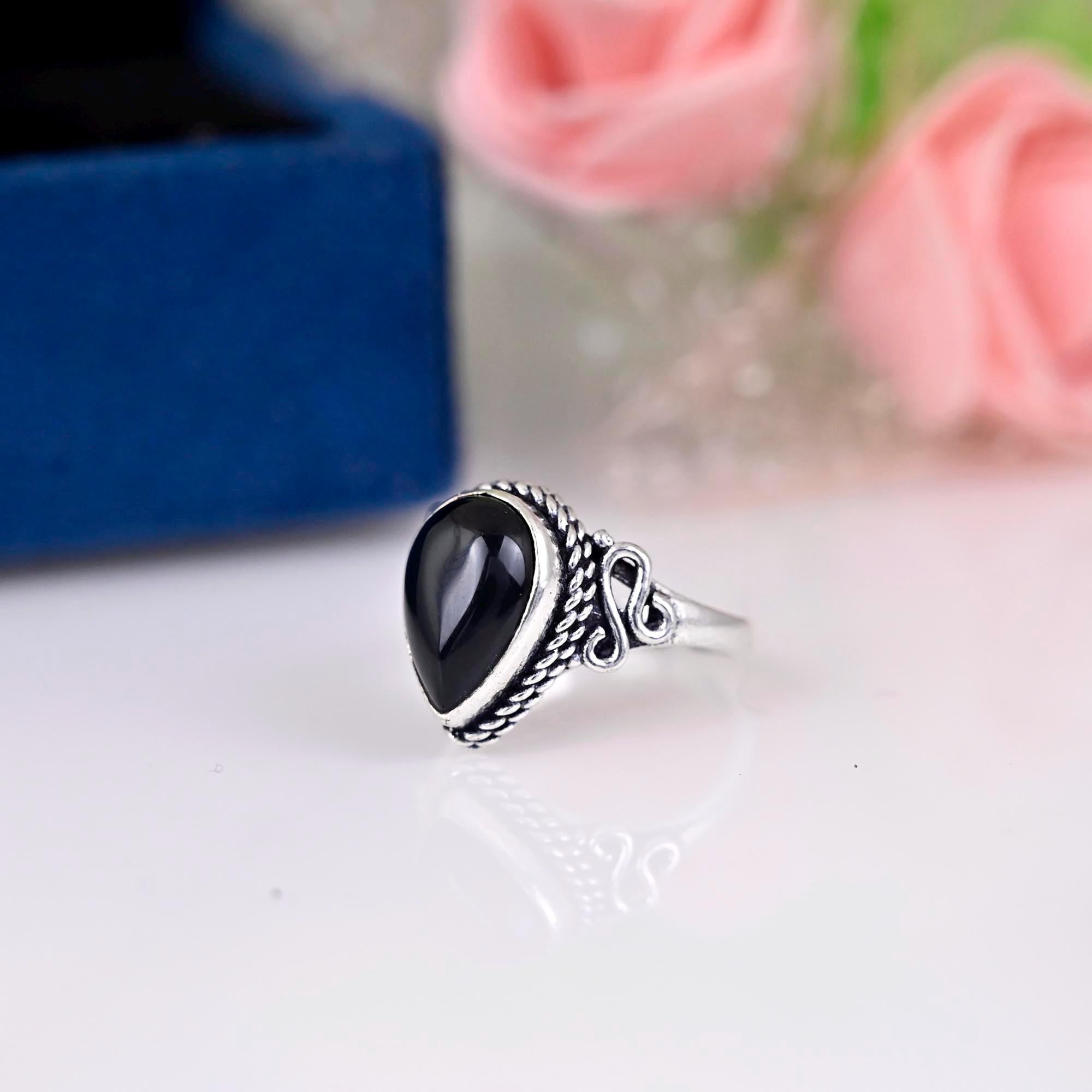 black obsidian ring for women ,obsidian engagement ring, obsidian silver ring, gemstone ring, sterling silver, birthday gift women