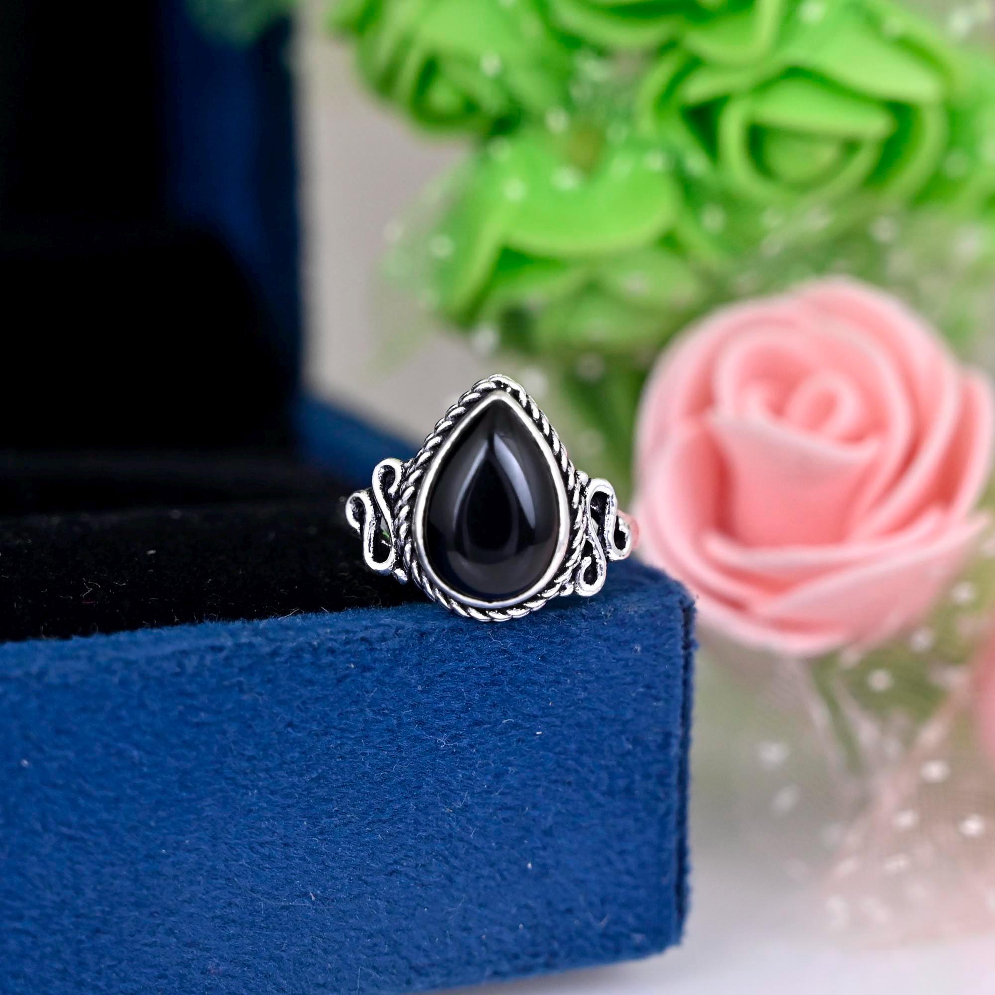 black obsidian ring for women ,obsidian engagement ring, obsidian silver ring, gemstone ring, sterling silver, birthday gift women