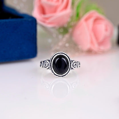 Black onyx ring, Silver onyx ring, Oval Stone Ring, Sterling onyx ring, Onyx stone ring, Onyx jewelry, Black stone ring, Gift for her