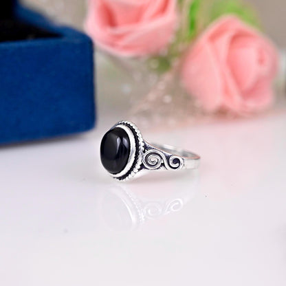 Black onyx ring, Silver onyx ring, Oval Stone Ring, Sterling onyx ring, Onyx stone ring, Onyx jewelry, Black stone ring, Gift for her