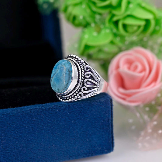 Boho Turquoise Ring, Sterling Silver Ring, Statement Rings, Gemstone Stone Ring, Rings for Women, Mother's Day Gift Bohemian Jewelry,