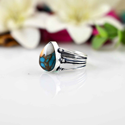 Oyster Copper Turquoise Ring , 925 Sterling Silver Ring , Wedding Ring , Promise Ring , Gift for Women , Silver Jewelry, Gift for her