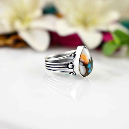 Oyster Copper Turquoise Ring , 925 Sterling Silver Ring , Wedding Ring , Promise Ring , Gift for Women , Silver Jewelry, Gift for her