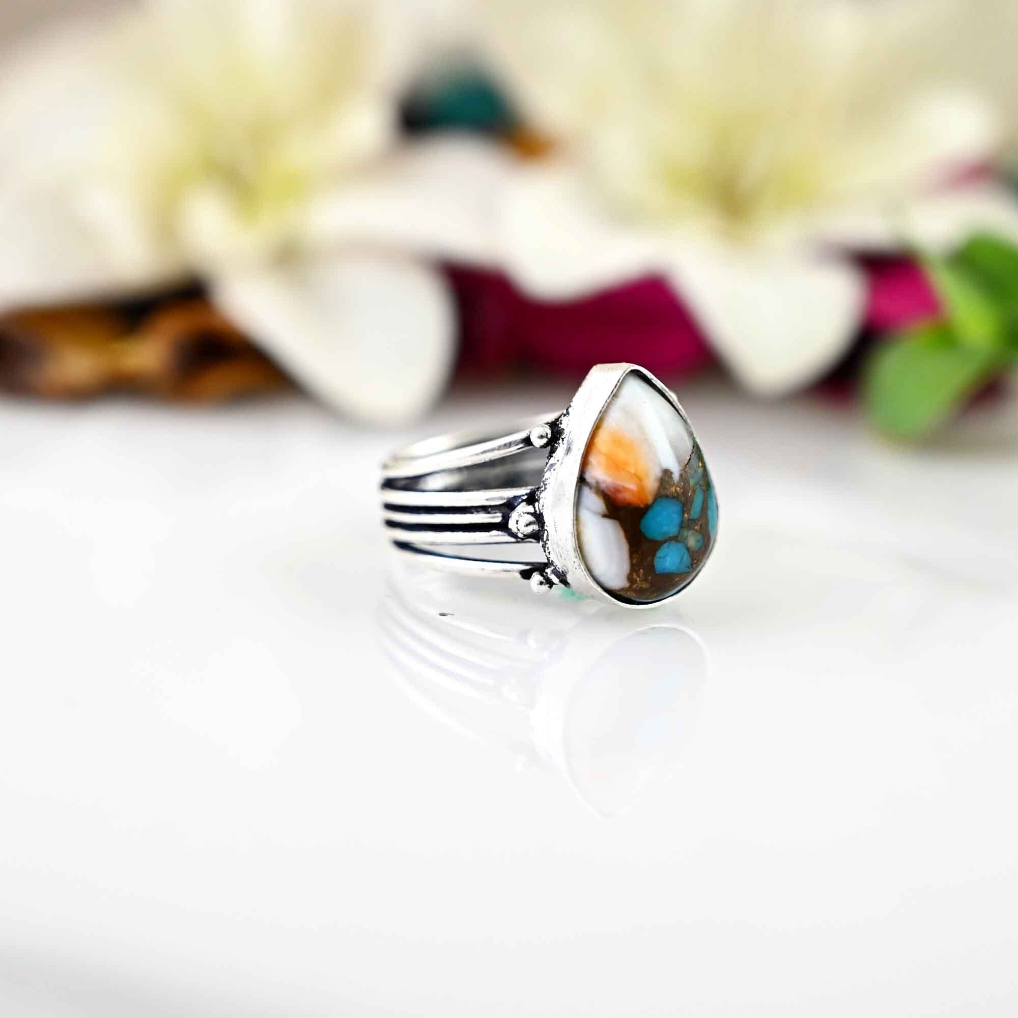 Oyster Copper Turquoise Ring , 925 Sterling Silver Ring , Wedding Ring , Promise Ring , Gift for Women , Silver Jewelry, Gift for her