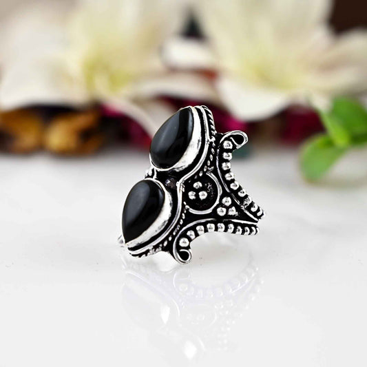 Black Obsidian Ring, 925 Sterling Silver Ring, Women Gift Ring,  Natural Double Obsidian Ring,  Silver Ring, Obsidian Jewelry