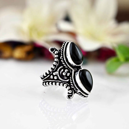 Black Obsidian Ring, 925 Sterling Silver Ring, Women Gift Ring,  Natural Double Obsidian Ring,  Silver Ring, Obsidian Jewelry