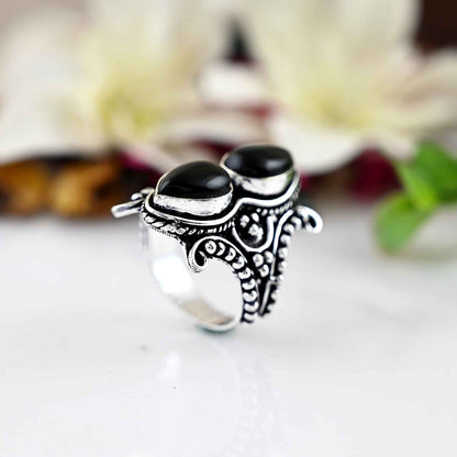 Black Obsidian Ring, 925 Sterling Silver Ring, Women Gift Ring,  Natural Double Obsidian Ring,  Silver Ring, Obsidian Jewelry