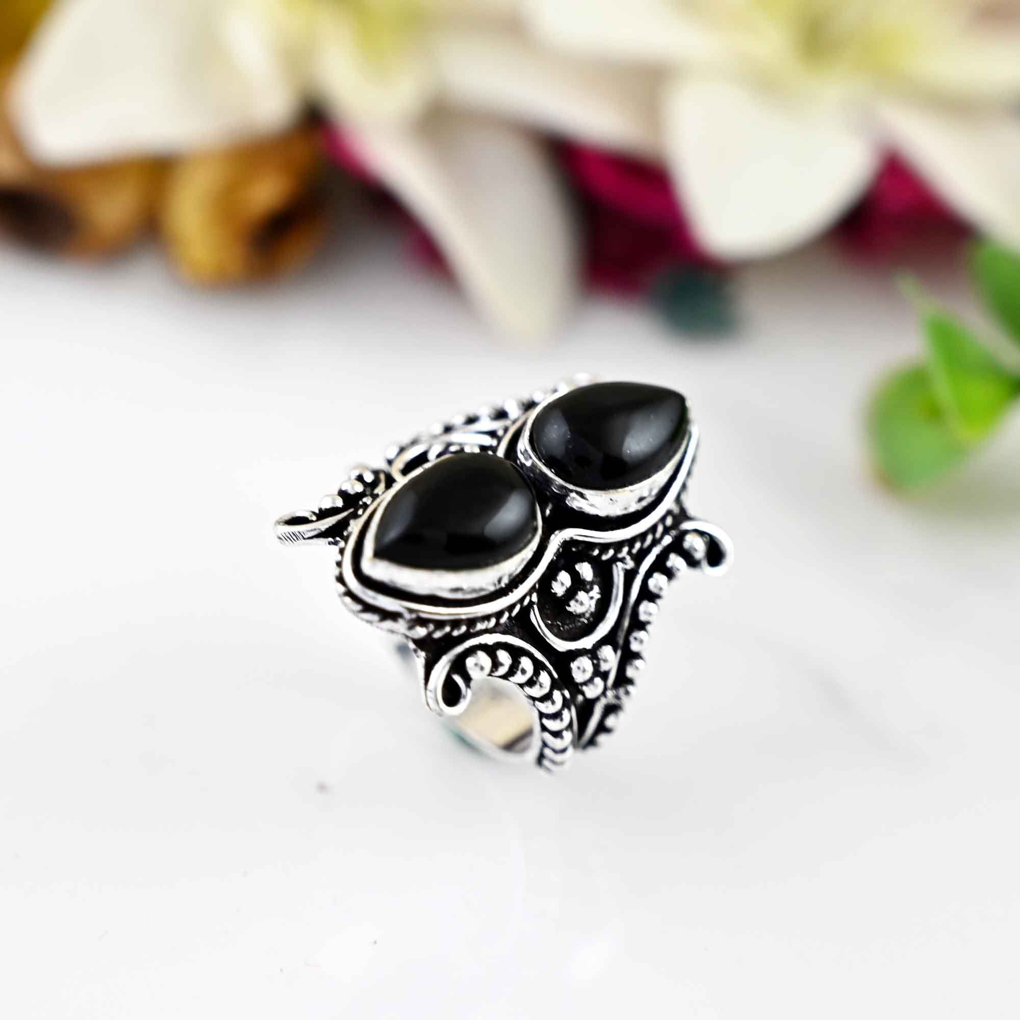 Black Obsidian Ring, 925 Sterling Silver Ring, Women Gift Ring,  Natural Double Obsidian Ring,  Silver Ring, Obsidian Jewelry