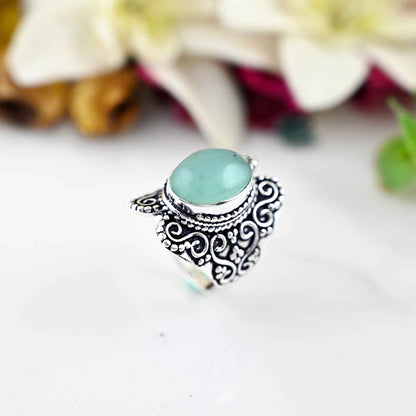 Aqua Chalcedony Ring,  Ring, Gemstone Ring, 925 Sterling Silver, Boho Ring, Promise Ring, March Birthstone, Gift For Her