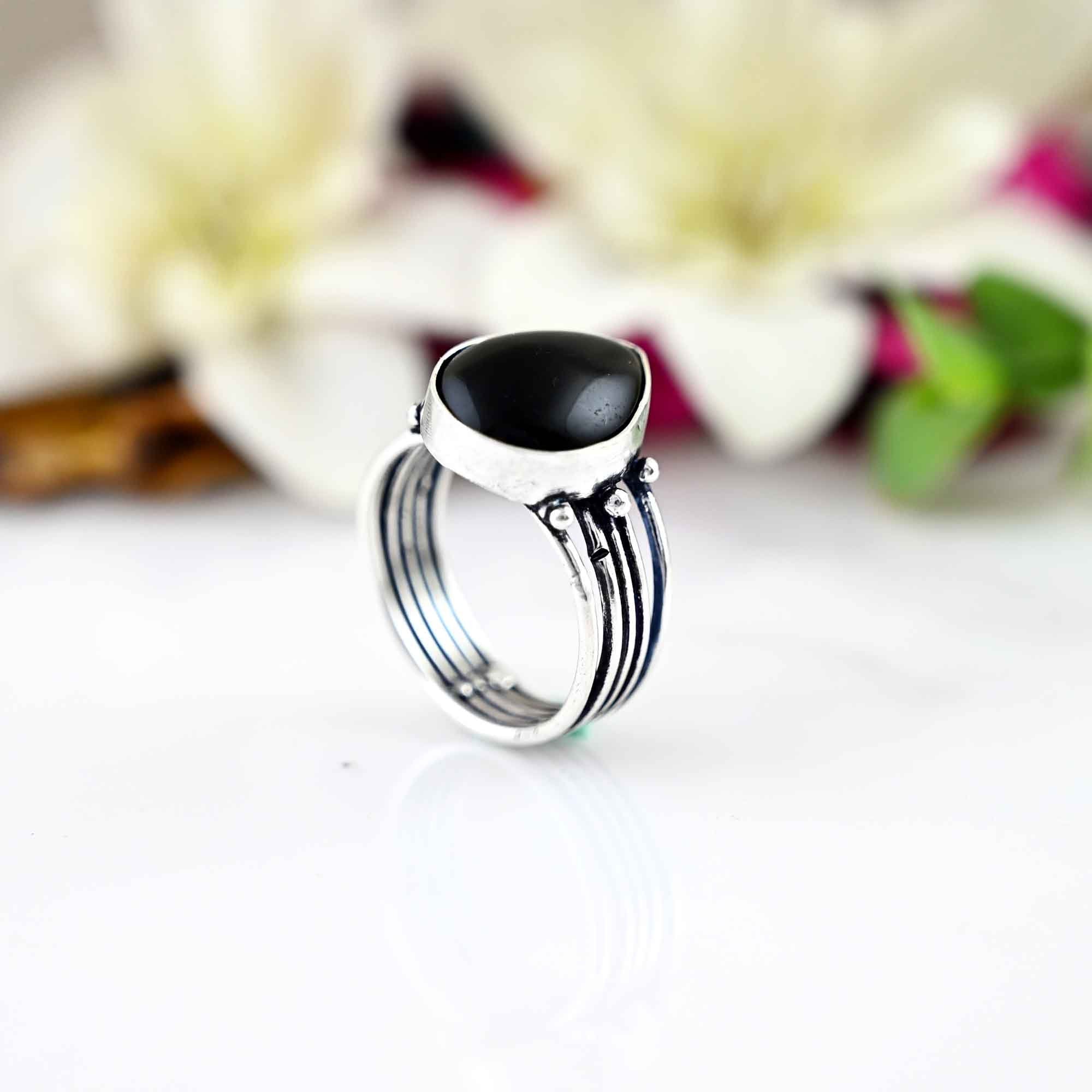 Black Obsidian Ring, Sterling Silver Ring, Gemstone Ring,  , Women Ring, Obsidian Jewelry, Gift For Her, Mothers Day Gifts