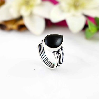 Black Obsidian Ring, Sterling Silver Ring, Gemstone Ring,  , Women Ring, Obsidian Jewelry, Gift For Her, Mothers Day Gifts