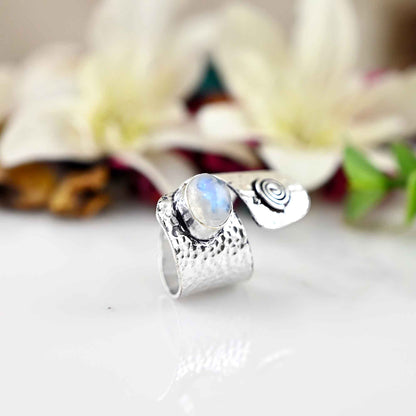 Rainbow Moonstone Ring Sterling Silver, June Birthstone Ring Perseonalized, Oval Moonstone Ring for Women, Adjustable Ring, Gift for Her