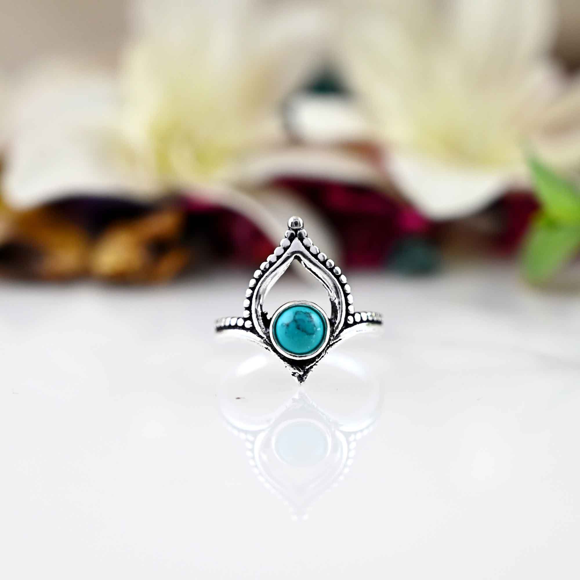 Genuine Turquoise Jewelry - Large Turquoise Ring - Turquoise Ring - December Birthstone Ring - Boho Turquoise Ring-  Gemstone Ring - Gift