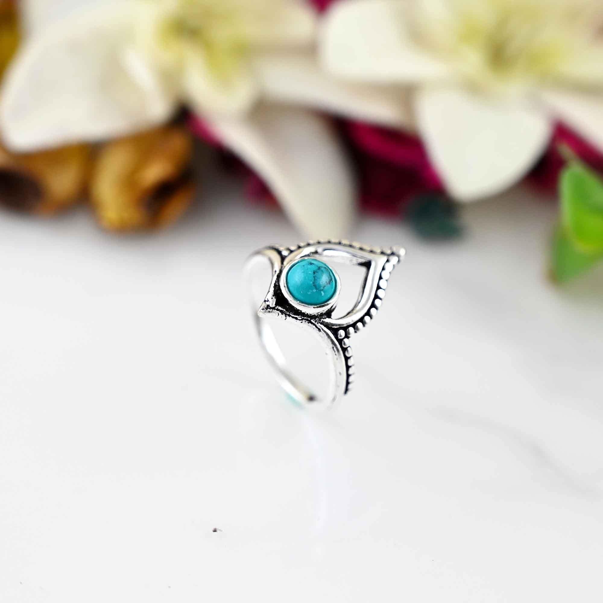 Genuine Turquoise Jewelry - Large Turquoise Ring - Turquoise Ring - December Birthstone Ring - Boho Turquoise Ring-  Gemstone Ring - Gift