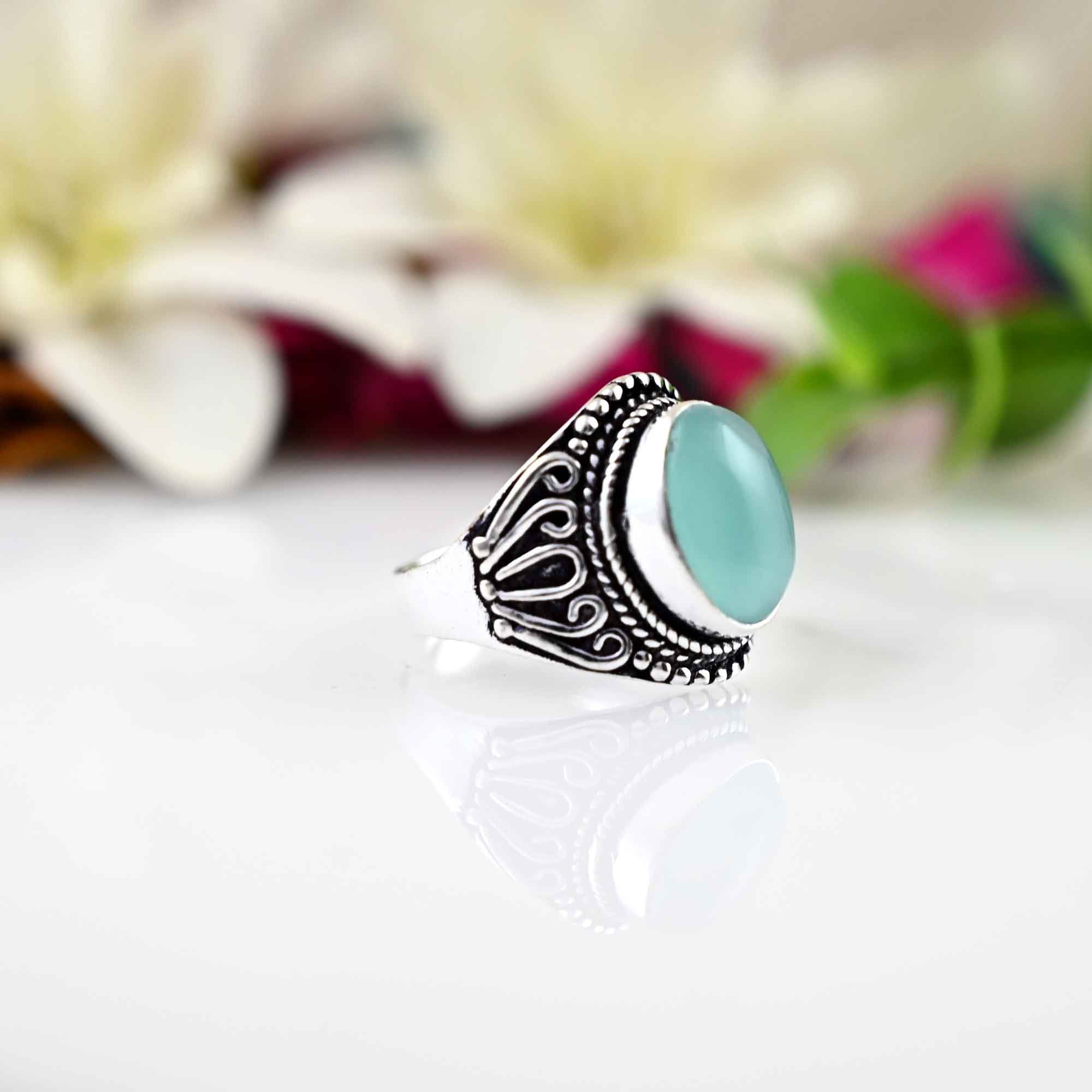 Genuine Aqua Chalcedony Ring, Aqua Chalcedony Silver Ring, Aqua Chalcedony Ring, 925 Sterling Silver Ring,  Gift For Her