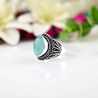 Genuine Aqua Chalcedony Ring, Aqua Chalcedony Silver Ring, Aqua Chalcedony Ring, 925 Sterling Silver Ring,  Gift For Her