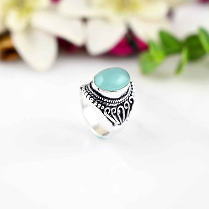 Genuine Aqua Chalcedony Ring, Aqua Chalcedony Silver Ring, Aqua Chalcedony Ring, 925 Sterling Silver Ring,  Gift For Her