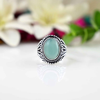 Genuine Aqua Chalcedony Ring, Aqua Chalcedony Silver Ring, Aqua Chalcedony Ring, 925 Sterling Silver Ring,  Gift For Her