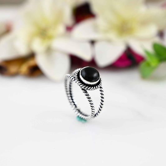 Black Tourmaline Ring Natural Gemstone 925 Solid Sterling Silver Rings for women, Round Shape Ring Gift For Her