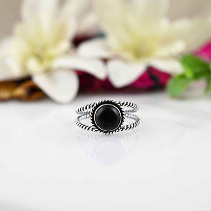 Black Tourmaline Ring Natural Gemstone 925 Solid Sterling Silver Rings for women, Round Shape Ring Gift For Her