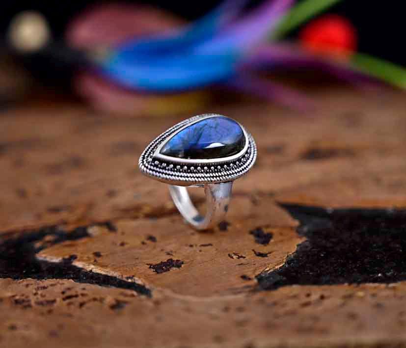 Labradorite Ring for Women,  labradorite, Sterling Silver  Boho Ring,  Natural Large Big Blue Stone Ring, Statement Ring, Bohemian jewelry