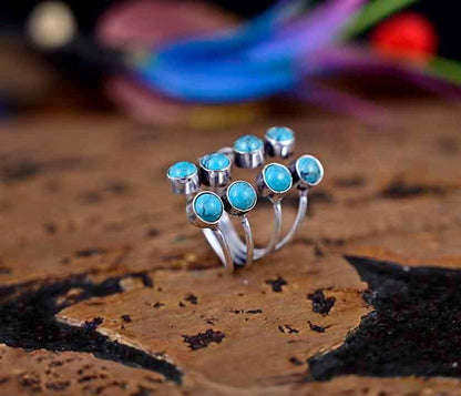 Blue Turquoise Ring 925 Sterling Silver Ring Adjustable Ring Huge Ring Wide Band Ring Blue Stone Ring Boho Ring Perfect Gift For Her