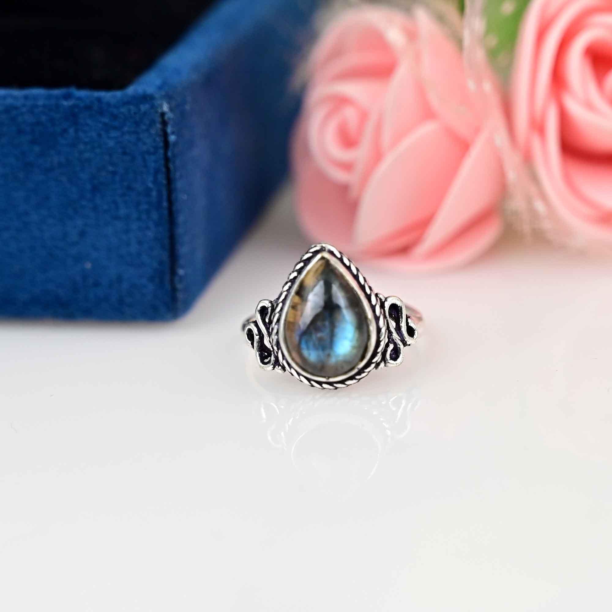 Natural Labradorite Stacking Ring Dainty Ring Statement Ring 925 Silver Ring Mini Labradorite Ring Handmade Ring Blue Fire Ring Women Ring