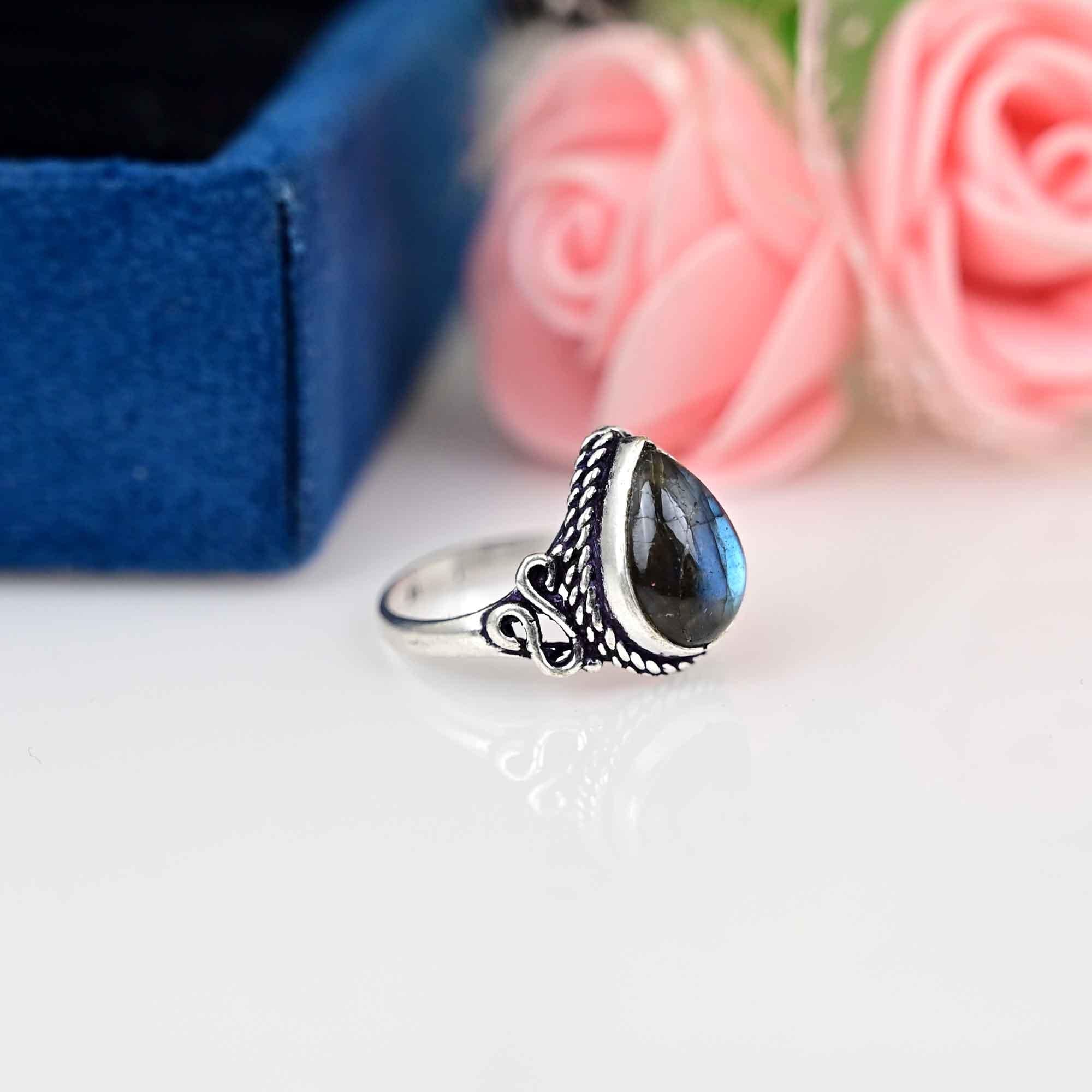 Natural Labradorite Stacking Ring Dainty Ring Statement Ring 925 Silver Ring Mini Labradorite Ring Handmade Ring Blue Fire Ring Women Ring