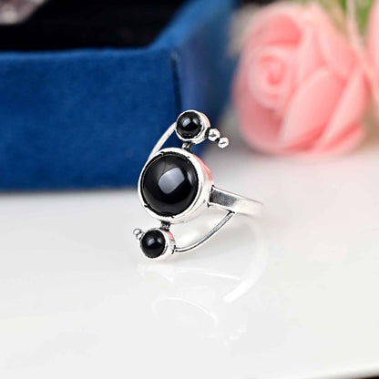 Black Obsidian Ring, Sterling Silver Ring, Obsidian Ring, Gift For Women Ring, Gemstone Ring,  Obsidian Jewelry