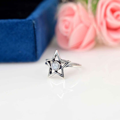 Moonstone Star Ring, Moonstone Star, Ring Moonstone, Ring Star, Silver Star Ring, Moonstone Wedding Ring