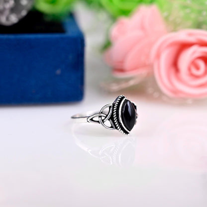 Black Obsidian Ring, Celtic Ring,925 Sterling Silver Ring, Women Gift Ring, Celtic Knot Ring, Gemstone Ring , Silver Ring, Obsidian Jewelry