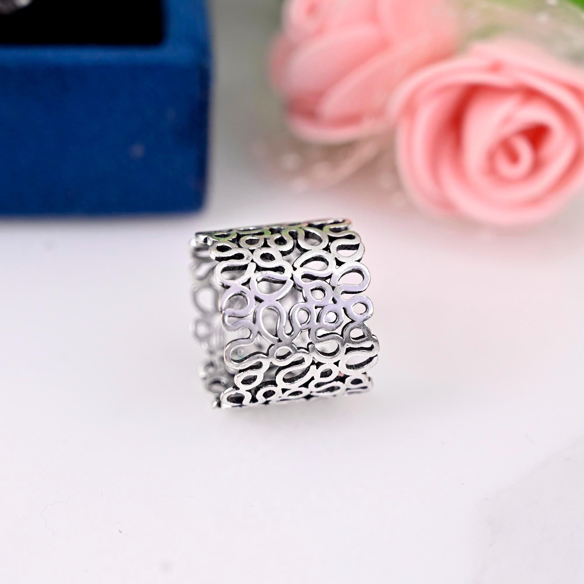 Sterling Silver Statement Ring, 925 Filigree - Openwork Lace, Promise Ring  Flower, Floral, Midi , Boho Jewelry - Bridesmaid Gift