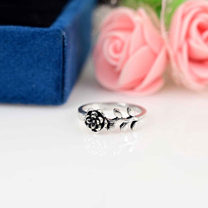 925 Sterling Silver Rose Ring, Flower Ring, Love Ring, Leaf Ring, Statement Ring,