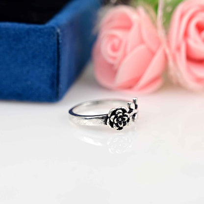 925 Sterling Silver Rose Ring, Flower Ring, Love Ring, Leaf Ring, Statement Ring,