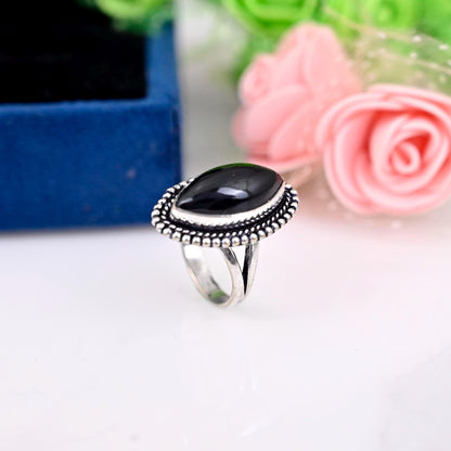 Boho Black tourmaline Ring, Mother's day gift, Statement Sterling Silver Ring for Women, Bohemian Jewelry, Boho Simple Ring with Stone