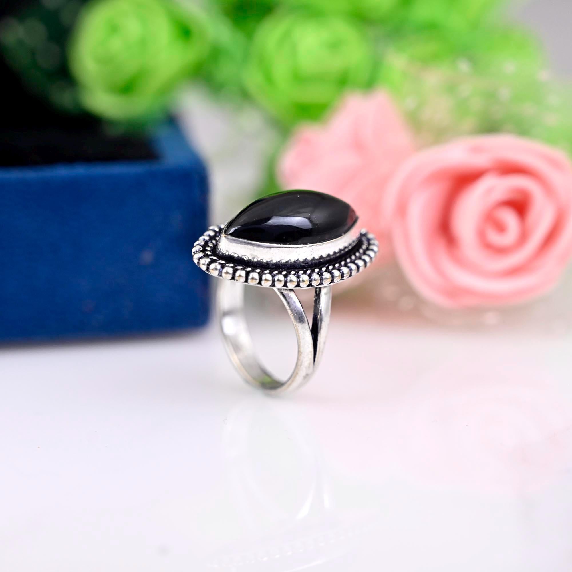 Boho Black tourmaline Ring, Mother's day gift, Statement Sterling Silver Ring for Women, Bohemian Jewelry, Boho Simple Ring with Stone