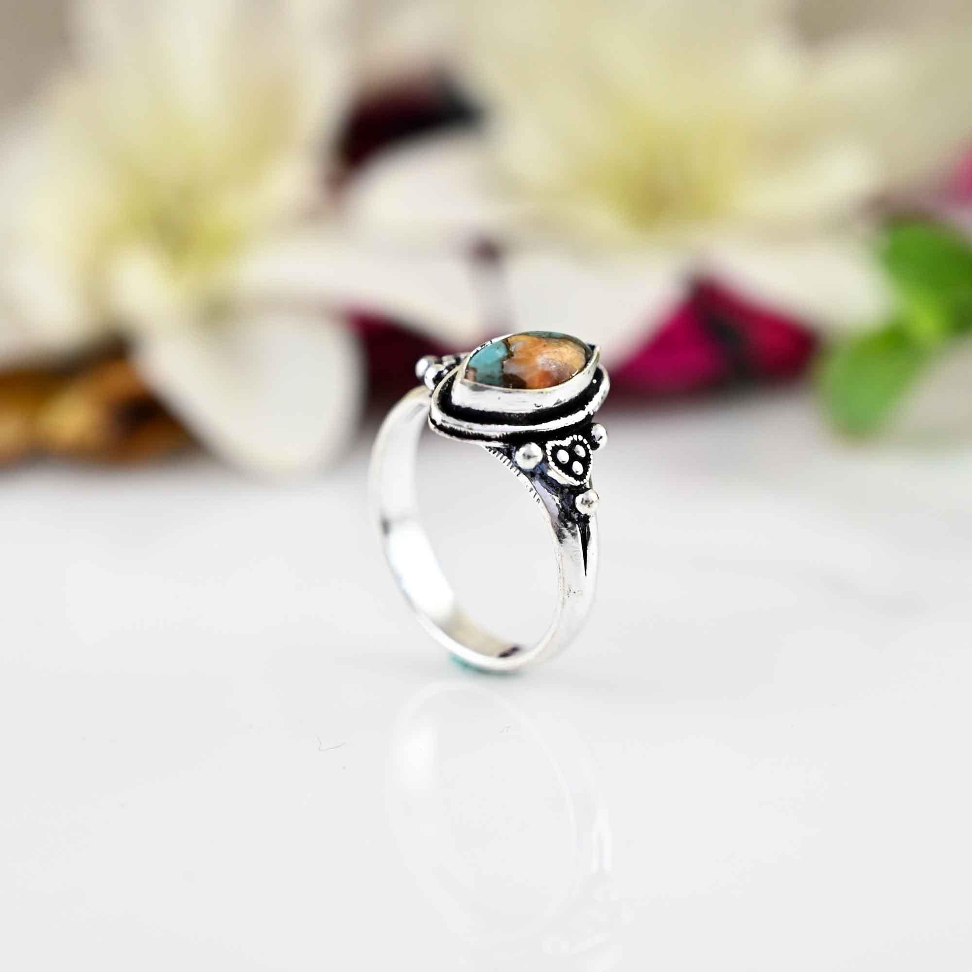 spiny oyster turquoise, sterling silver , statement ring, kingman turquoise , rings for women,  jewelry for young sister, gift for christmas