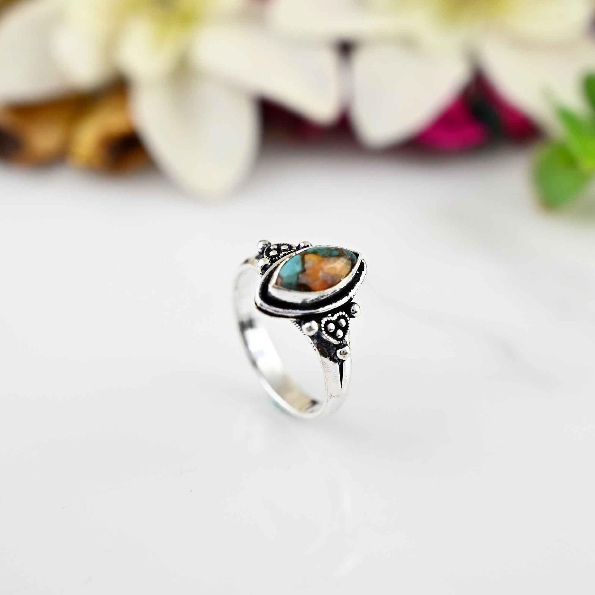 spiny oyster turquoise, sterling silver , statement ring, kingman turquoise , rings for women,  jewelry for young sister, gift for christmas