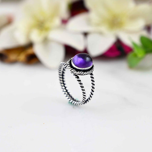 Purple Amethyst Ring  - February Birthstone Ring - Gemstone Ring - Stacking Ring - Dainty Ring - Oval Ring - Mothers Gift