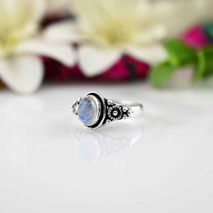 Moonstone Ring for Women Sterling Silver Ring Boho Ring Natural Large  Oval Stone Ring Statement Ring Simple Band Ring Everyday-Bohemian