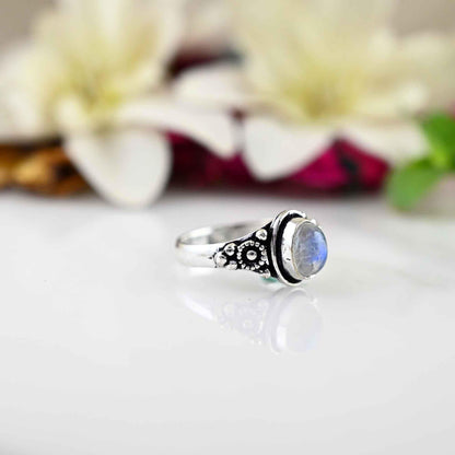 Moonstone Ring for Women Sterling Silver Ring Boho Ring Natural Large  Oval Stone Ring Statement Ring Simple Band Ring Everyday-Bohemian