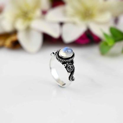 Rainbow Moonstone Ring, 925 Solid Sterling Silver Ring, Oval Stone Ring, Boho Moonstone Ring , Unique Beautiful Ring, Gift Ring