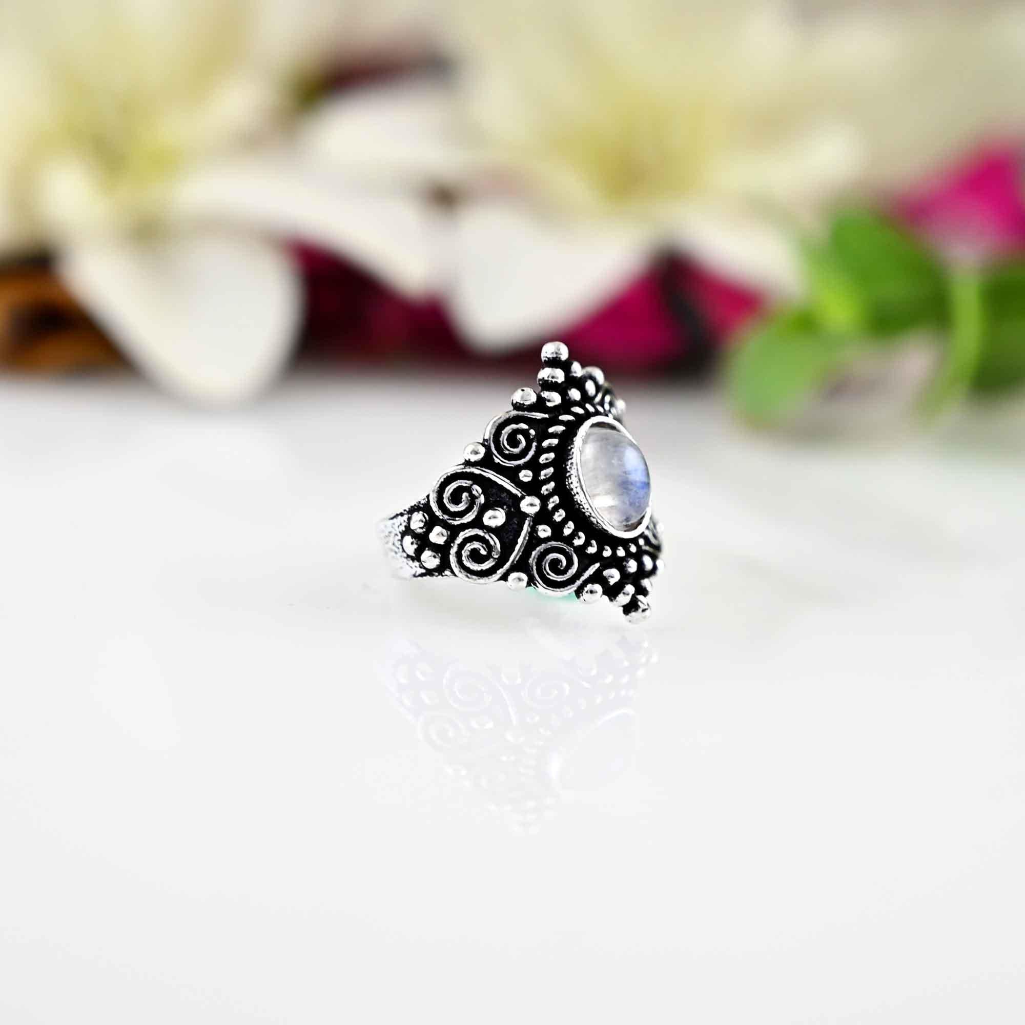 Minimalist Rainbow Moonstone ring, bridesmaid ring, Oval stone, stackable, Silver jewelry, blue flash, small, dainty, mother's day gift