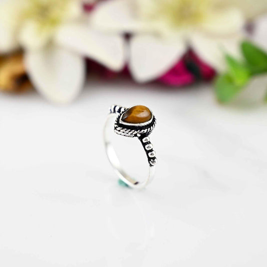 Tiger Eye Ring, 925 Sterling Silver Ring,  Gemstone Ring, Boho Ring, Ring for Women,  Jewelry, Pear Shape Ring, Gift for Her