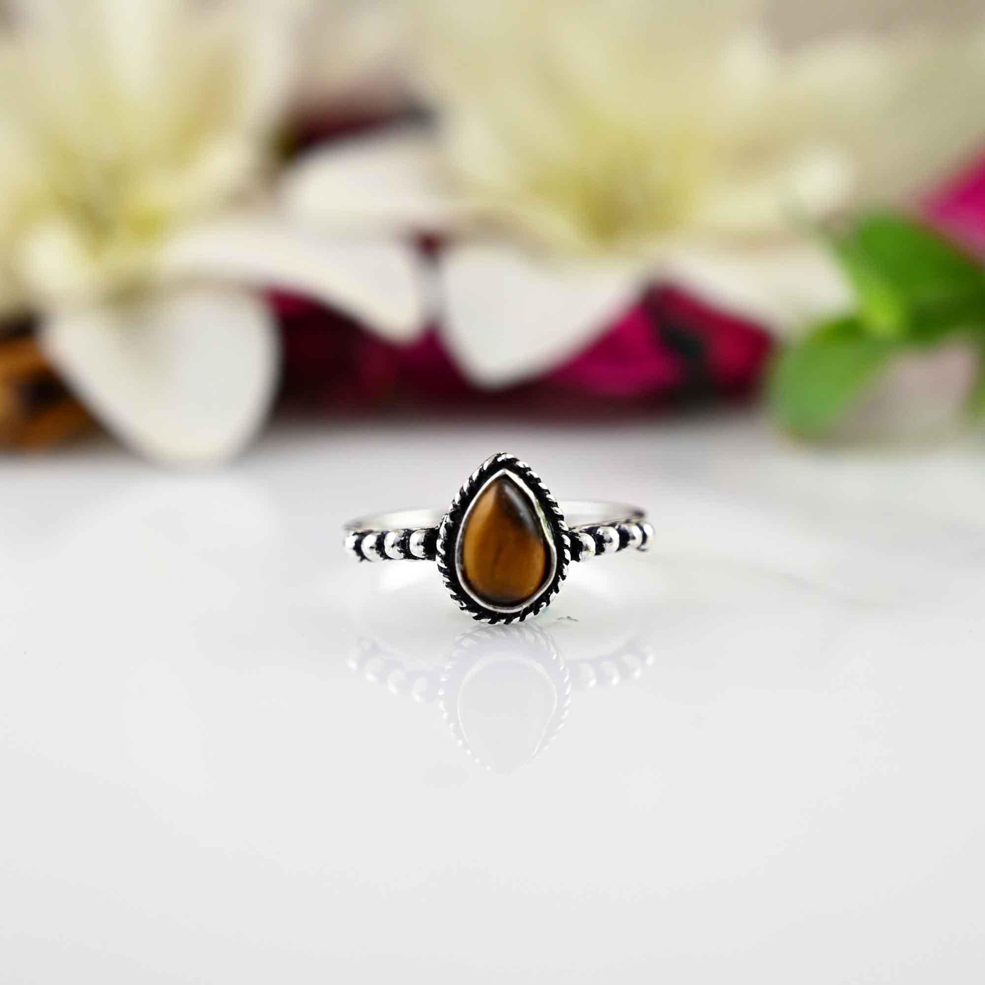 Tiger Eye Ring, 925 Sterling Silver Ring,  Gemstone Ring, Boho Ring, Ring for Women,  Jewelry, Pear Shape Ring, Gift for Her