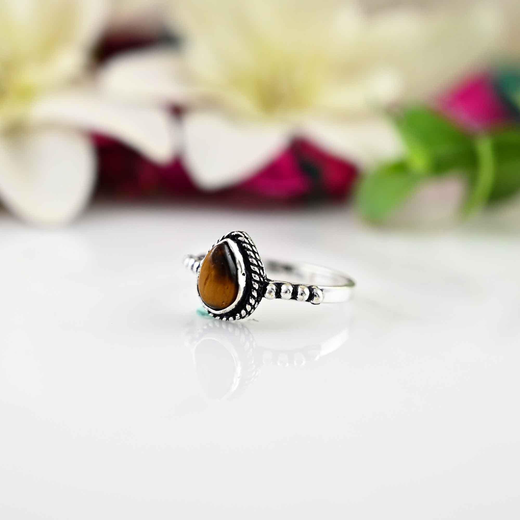 Tiger Eye Ring, 925 Sterling Silver Ring,  Gemstone Ring, Boho Ring, Ring for Women,  Jewelry, Pear Shape Ring, Gift for Her