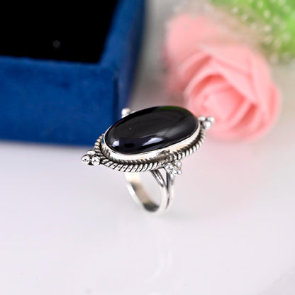 Black Obsidian Ring Oval Stone Ring 925 Sterling Silver Ring Women Gift Ring Silver Ring Obsidian Jewelry