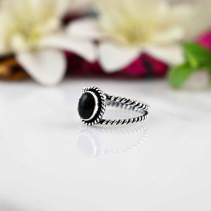 Black Obsidian, Dainty Ring, Obsidian Jewelry, Women Obsidian Ring ,Silver Jewelry, Obsidian Ring ,Minimalist Obsidian Ring