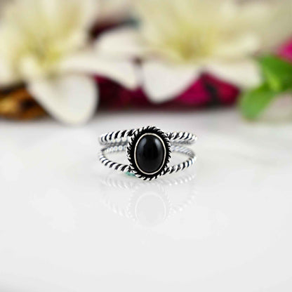 Black Obsidian, Dainty Ring, Obsidian Jewelry, Women Obsidian Ring ,Silver Jewelry, Obsidian Ring ,Minimalist Obsidian Ring